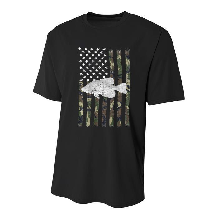 Crappie Fishing Camo Flag (On Back) Youth Performance Sprint T-Shirt