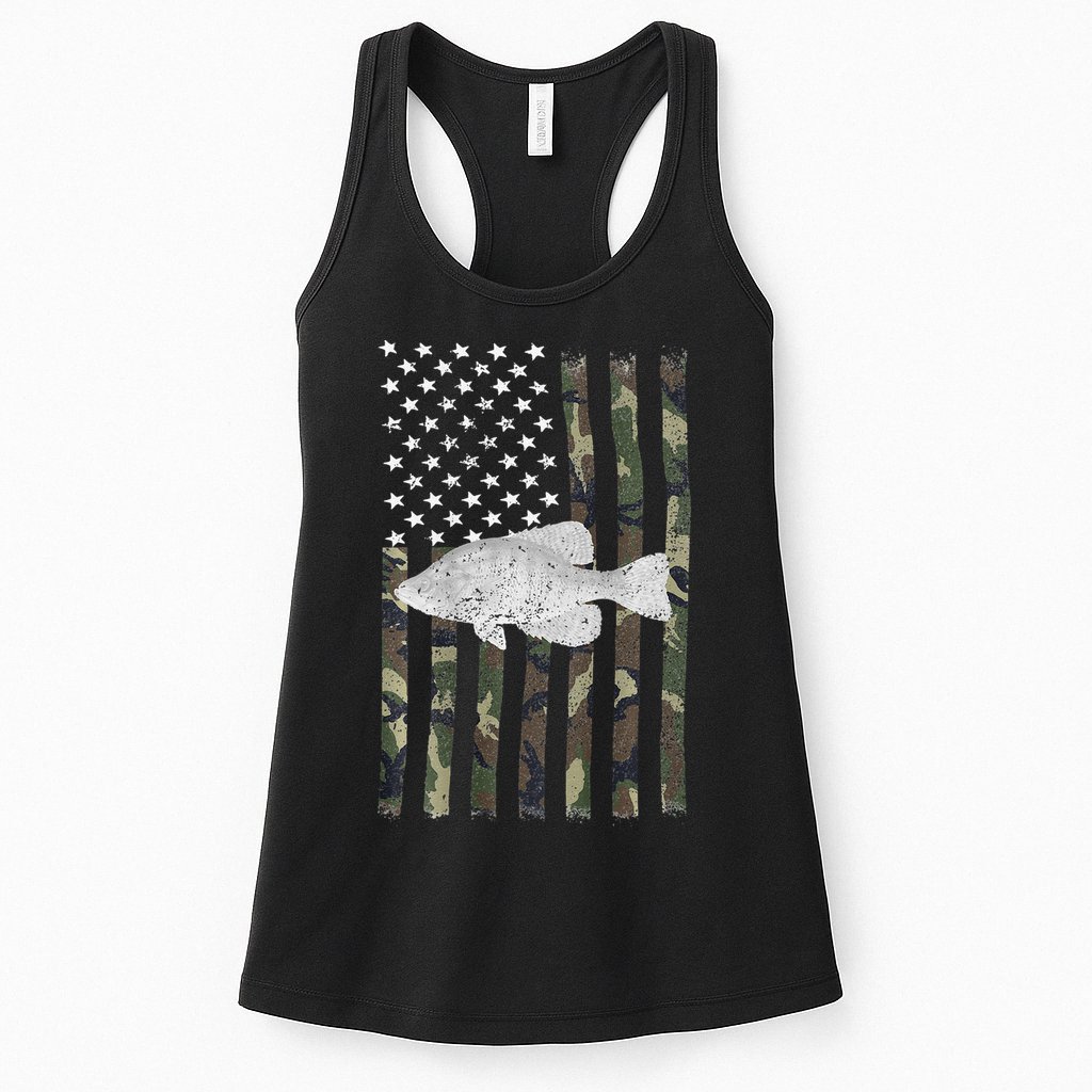 Crappie Fishing Camo Flag (On Back) Womens Tank Top
