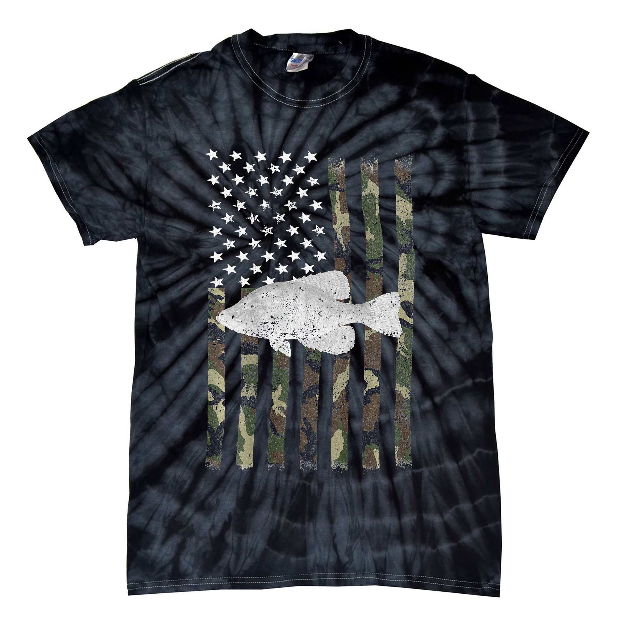 Crappie Fishing Camo Flag (On Back) Tie-Dye T-Shirt