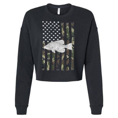 Crappie Fishing Camo Flag (On Back) Cropped Pullover Crew