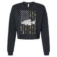 Crappie Fishing Camo Flag (On Back) Cropped Pullover Crew