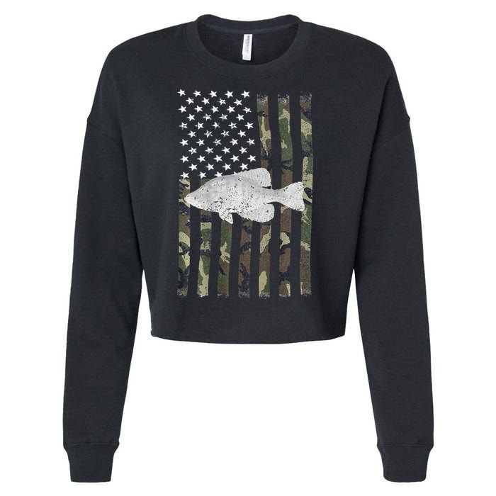Crappie Fishing Camo Flag (On Back) Cropped Pullover Crew