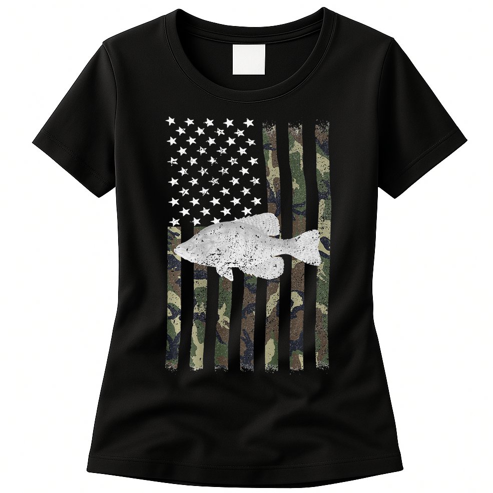 Crappie Fishing Camo Flag (On Back) Womens T-Shirt