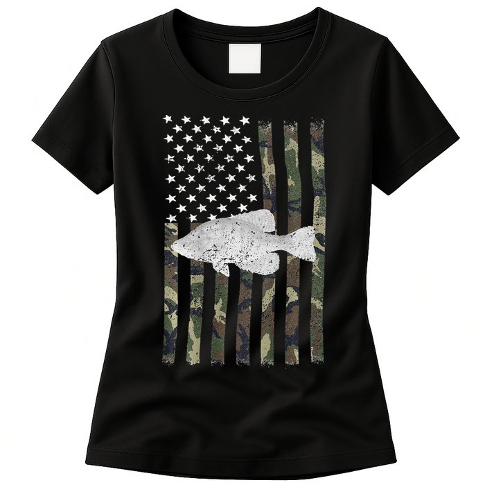 Crappie Fishing Camo Flag (On Back) Womens T-Shirt