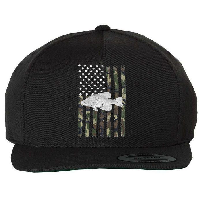 Crappie Fishing Camo Flag (On Back) Wool Snapback Cap