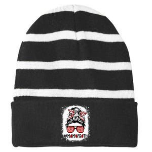 Cheer Football Cheerleading Mom Of Both Messy Hair Bun Striped Beanie with Solid Band