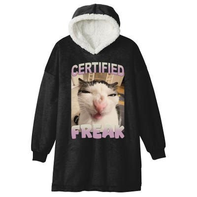 Certified Freak Cat Meme Funny Pet Humor Hooded Wearable Blanket