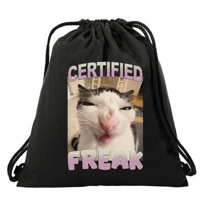 Certified Freak Cat Meme Funny Pet Humor Drawstring Bag