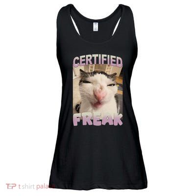 Certified Freak Cat Meme Funny Pet Humor Ladies Essential Flowy Tank