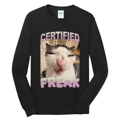 Certified Freak Cat Meme Funny Pet Humor Tall Long Sleeve T-Shirt