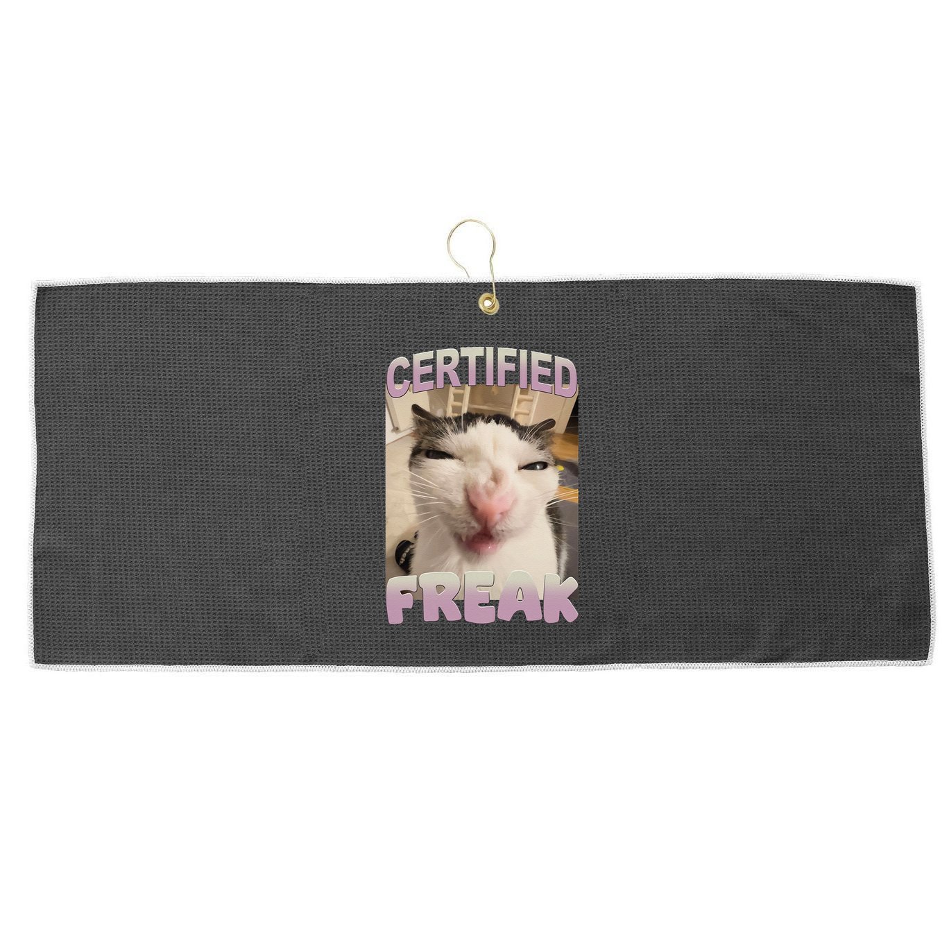 Certified Freak Cat Meme Funny Pet Humor Large Microfiber Waffle Golf Towel