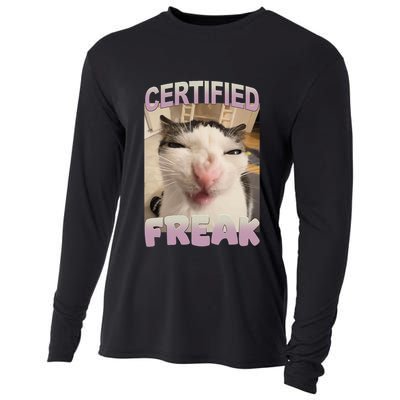Certified Freak Cat Meme Funny Pet Humor Cooling Performance Long Sleeve Crew