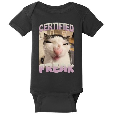 Certified Freak Cat Meme Funny Pet Humor Baby Bodysuit