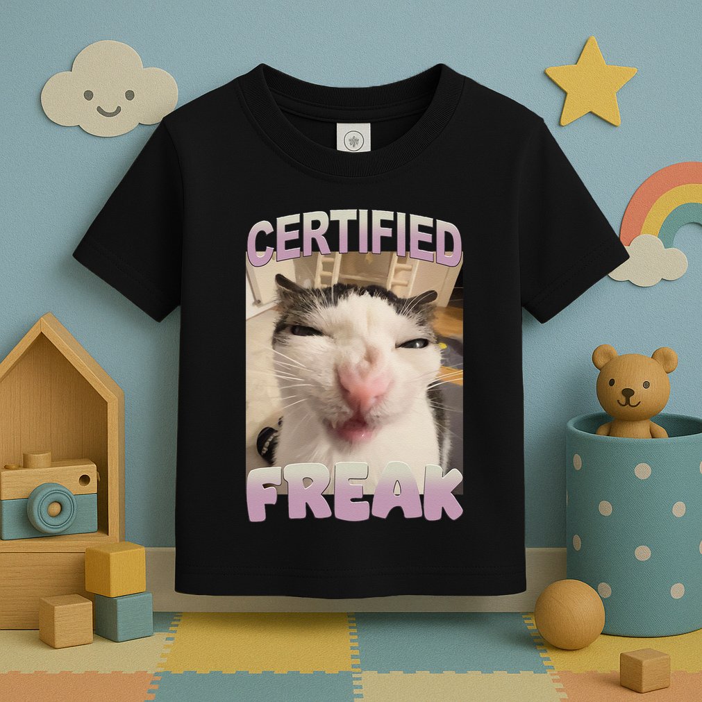 Certified Freak Cat Meme Funny Pet Humor Toddler T-Shirt