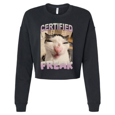 Certified Freak Cat Meme Funny Pet Humor Cropped Pullover Crew