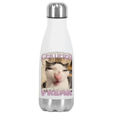 Certified Freak Cat Meme Funny Pet Humor Stainless Steel Insulated Water Bottle