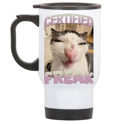 Certified Freak Cat Meme Funny Pet Humor Stainless Steel Travel Mug