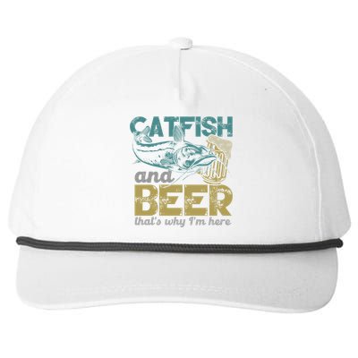 Catfish Fishing Catfish And Beer ThatS Why IM Here Flathead Gift Snapback Five-Panel Rope Hat