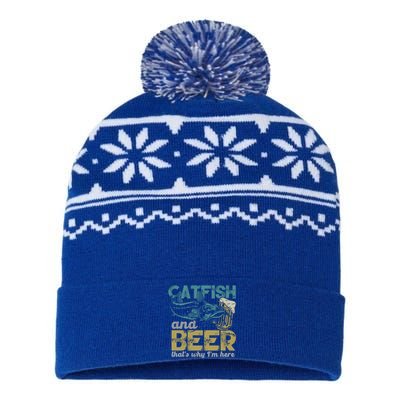 Catfish Fishing Catfish And Beer ThatS Why IM Here Flathead Gift USA-Made Snowflake Beanie