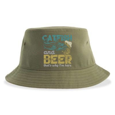 Catfish Fishing Catfish And Beer ThatS Why IM Here Flathead Gift Sustainable Bucket Hat