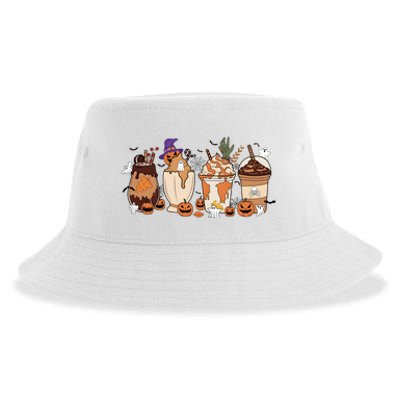 Corgi Fall Coffee Pumpkin Halloween Witch Sustainable Bucket Hat