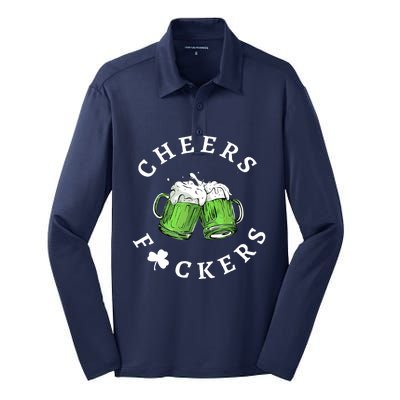 Cheers F Ckers St Patricks Day Silk Touch Performance Long Sleeve Polo