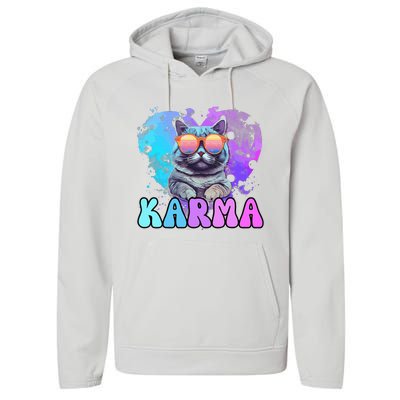 Cute Funny Cat Lover Heart Shape Karma Performance Fleece Hoodie