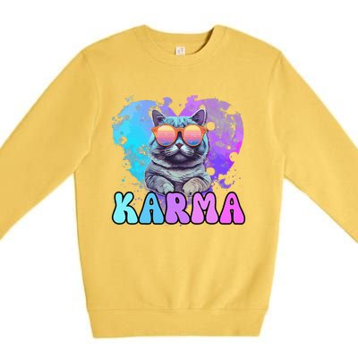 Cute Funny Cat Lover Heart Shape Karma Premium Crewneck Sweatshirt