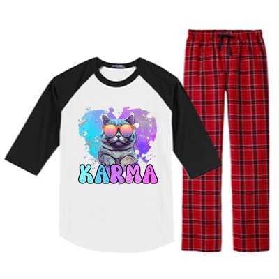 Cute Funny Cat Lover Heart Shape Karma Raglan Sleeve Pajama Set