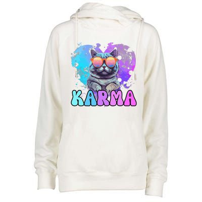 Cute Funny Cat Lover Heart Shape Karma Womens Funnel Neck Pullover Hood