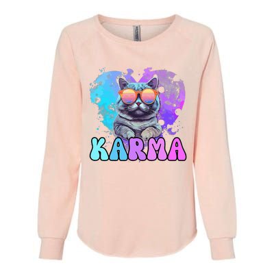 Cute Funny Cat Lover Heart Shape Karma Womens California Wash Sweatshirt