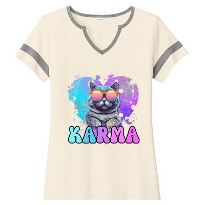 Cute Funny Cat Lover Heart Shape Karma Ladies Halftime Notch Neck Tee