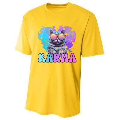 Cute Funny Cat Lover Heart Shape Karma Performance Sprint T-Shirt