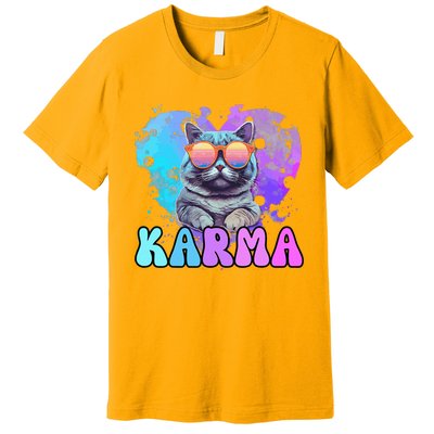 Cute Funny Cat Lover Heart Shape Karma Premium T-Shirt