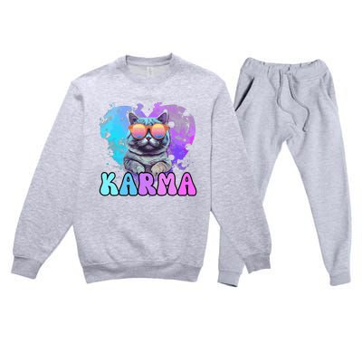 Cute Funny Cat Lover Heart Shape Karma Premium Crewneck Sweatsuit Set