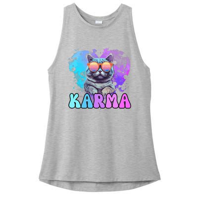 Cute Funny Cat Lover Heart Shape Karma Ladies PosiCharge Tri-Blend Wicking Tank