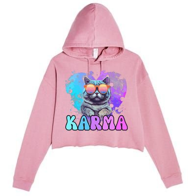 Cute Funny Cat Lover Heart Shape Karma Crop Fleece Hoodie