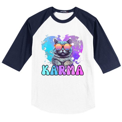 Cute Funny Cat Lover Heart Shape Karma Baseball Sleeve Shirt