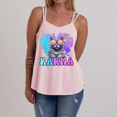 Cute Funny Cat Lover Heart Shape Karma Women's Strappy Tank