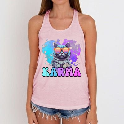 Cute Funny Cat Lover Heart Shape Karma Women's Knotted Racerback Tank