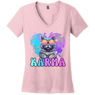 Cute Funny Cat Lover Heart Shape Karma Women's V-Neck T-Shirt