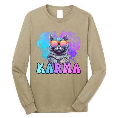 Cute Funny Cat Lover Heart Shape Karma Long Sleeve Shirt