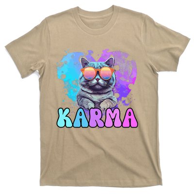 Cute Funny Cat Lover Heart Shape Karma T-Shirt