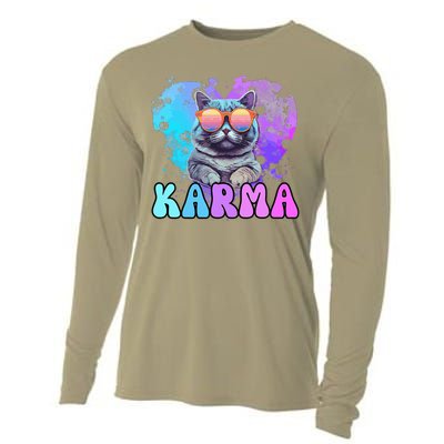 Cute Funny Cat Lover Heart Shape Karma Cooling Performance Long Sleeve Crew