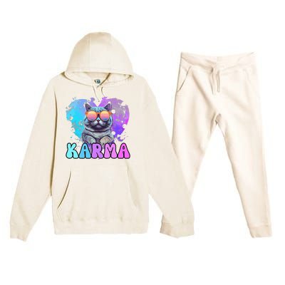 Cute Funny Cat Lover Heart Shape Karma Premium Hooded Sweatsuit Set