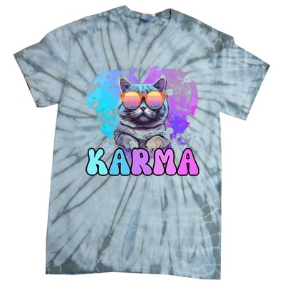 Cute Funny Cat Lover Heart Shape Karma Tie-Dye T-Shirt