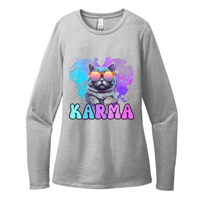 Cute Funny Cat Lover Heart Shape Karma Womens CVC Long Sleeve Shirt