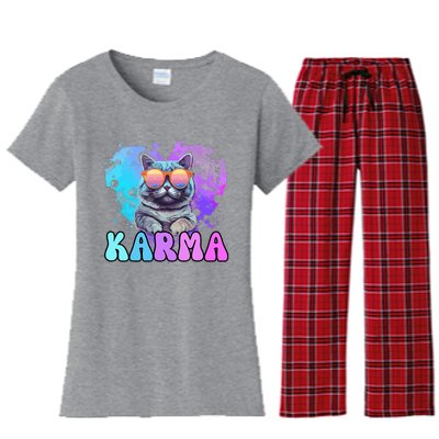 Cute Funny Cat Lover Heart Shape Karma Women's Flannel Pajama Set