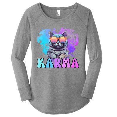 Cute Funny Cat Lover Heart Shape Karma Women's Perfect Tri Tunic Long Sleeve Shirt