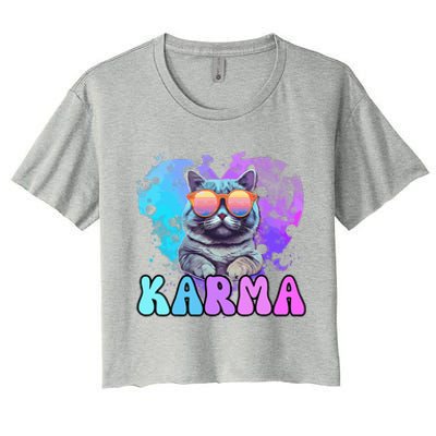 Cute Funny Cat Lover Heart Shape Karma Women's Crop Top Tee